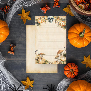 Herbstgarten mit Schädel und Kürbisgeflecht Briefpapier
