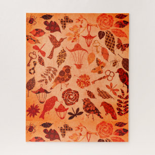 Herbstgarten-Patchwork-Vogel und Blatt herbstliche Puzzle