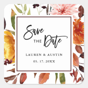Herbstgarten Wasserfarbenprägung Hochzeitsplatz Quadratischer Aufkleber