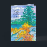 Herbstgebirge See Happy Birthday Brother Karte<br><div class="desc">Herbstsaison Geburtstagskarte mit einem Bergsee im Herbst mit Pflanze und Sträuchern,  die in den Felsen wachsen und die Farben in leuchtende Gelb- und Orangen mit einem Sternenhimmel umändern,  mit Tinte gezeichnet und mit Aquarell bemalt. Sie können den Text an Ihre Bedürfnisse anpassen.</div>