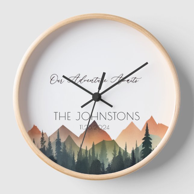 Herbstgebirge Wasserfarbenwelt Landschaft Paar Uhr (Vorderseite)