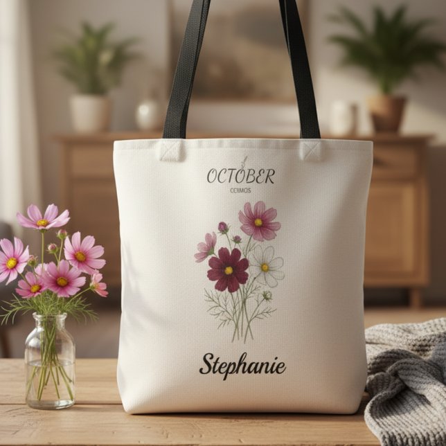 Herbstgeburtsblume Cosmos Geburtstag (October birth month flower Cosmos birthday tote bag)