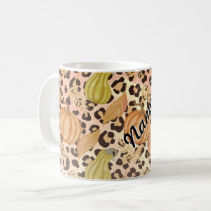 Herbstgedankendesign und Leopard-Druckmuster Kaffeetasse