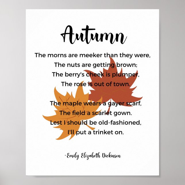Herbstgedicht von Emily Elizabeth Dickinson Poster (Vorne)