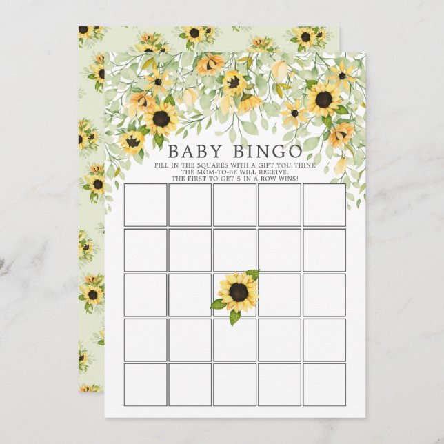 Herbstgelbe Sonnenblume BINGO Babyduschenspiel Einladung (Vorne/Hinten)