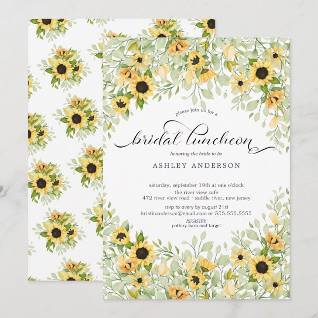 Herbstgelbe Sonnenblume Bridal Luncheon Einladung (Vorne/Hinten)