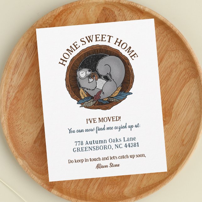 Herbstgemütliches Eichhörnchen, neue Adresse Ankündigung (Cozy Autumn New Address Announcement)