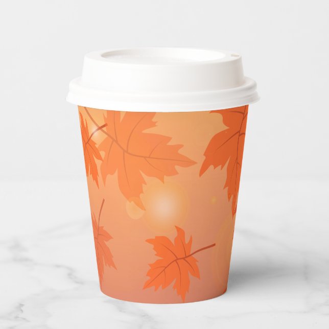 Herbstgestaltung mit Ahorn-Blätter und Bukett-Effe Pappbecher (Vorderseite)