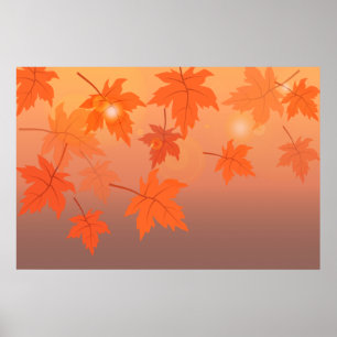 Herbstgestaltung mit Ahorn-Blätter und Bukett-Effe Poster
