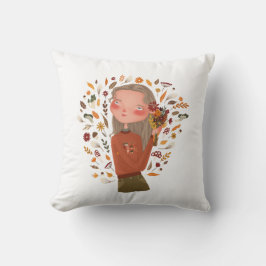 HerbstGirl-Blume und Zeichnend Blätter Kissen