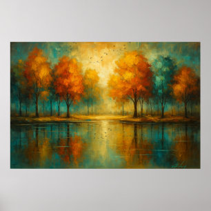 Herbstglanz Teal Reflexionen und Goldenes Licht Poster