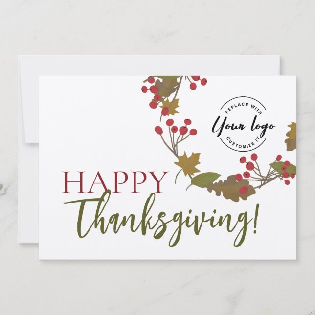 Herbstglücklich Thanksgiving Custom Logo rustikal Karte (Vorderseite)