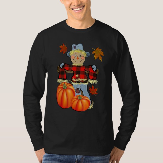 Herbstglücklicher Scarecrow-Erntedank T-Shirt (Vorderseite)
