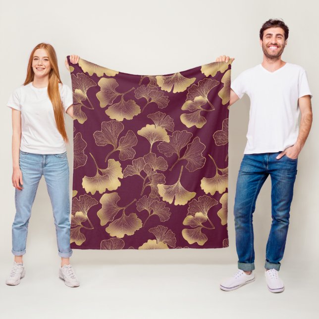 Herbstgold-Ginkgoblatt-Muster Fleecedecke (Beispiel)