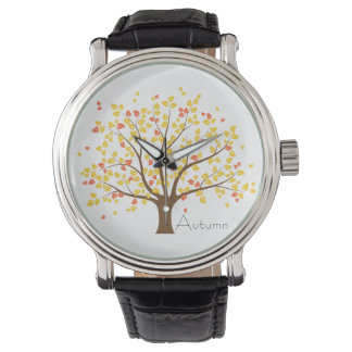 Herbstgoldbaum Vintager Lederstreifen Armbanduhr