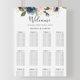 Herbstgoldblauer Rosa Blumenzettel Poster