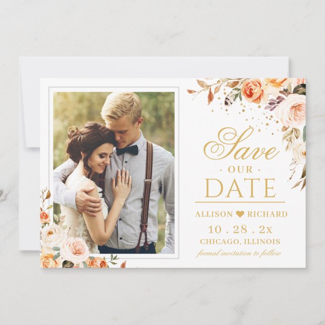 Herbstgoldene Bohemische Chic-Hochzeit Save The Date (Vorderseite)