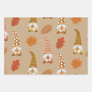 Herbstgome mit Herbstlauben auf Braun Geschenkpapier Set