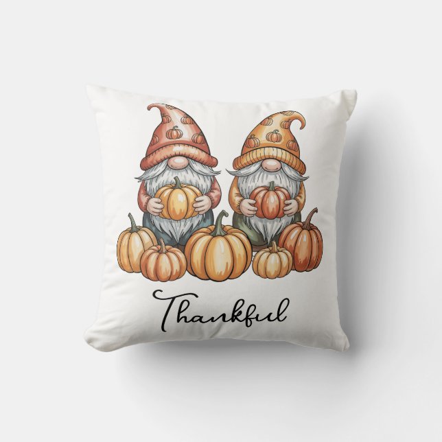 Herbstgome mit Pumpkins Niedlich Herbst Erntedank Kissen (Vorderseite)