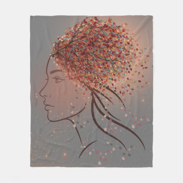 Herbstgöttin – Weibliche saisonale Kunst Fleecedecke (Vorderseite)