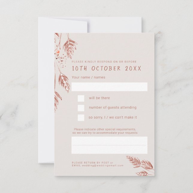 Herbstgrasbeeren Hochzeit-Braune Antwort-UAWG RSVP Karte (Rückseite)