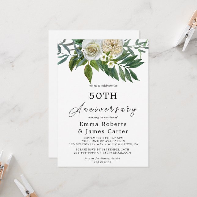 Herbstgrün 50. Hochzeitstag Einladung (Vorderseite/Rückseite Beispiel)