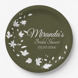 Herbstgrün-weißes Brautparty Pappteller