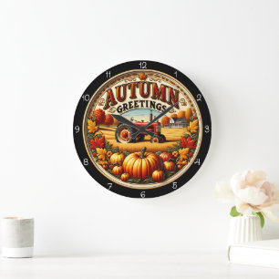 Herbstgrüße-Traktor  Große Wanduhr