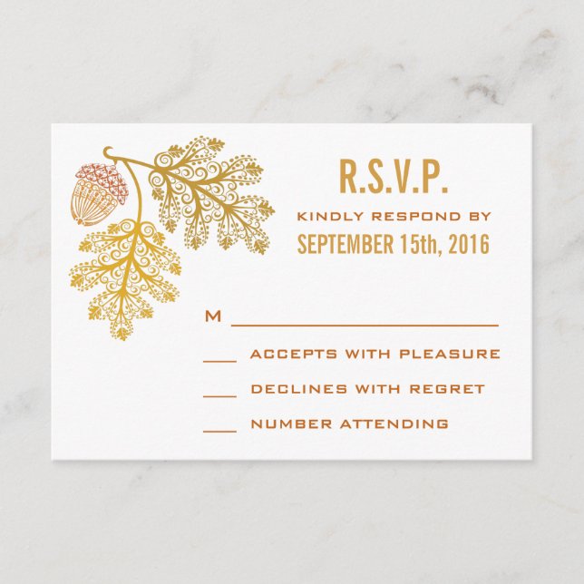 Herbstgutschriften und Eicheneichen-Blätter Hochze RSVP Karte (Vorderseite)