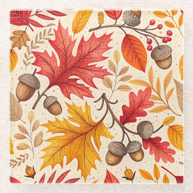 Herbstharmonie: Ein farbenfrohes Herbstmuster Glasuntersetzer (Vorderseite)