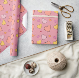 Herbstherzen in der Liebe Rosa Gelbfärbung Geschenkpapier