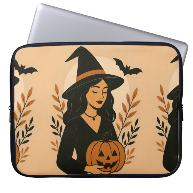 Herbsthexe mit Pumpkin | Vintag Halloween Laptopschutzhülle (Vorderseite)