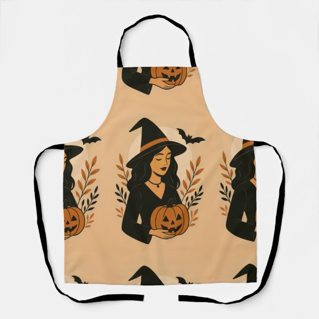 Herbsthexe mit Pumpkin | Vintag Halloween Schürze (Vorderseite)