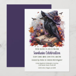 Herbsthexe Rabe Samhain Gruselige Halloween-Party Einladung