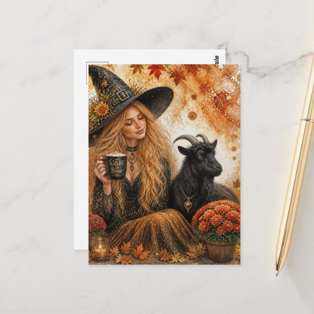 Herbsthexe und Ziege Postkarte (Vorderseite/Rückseite Beispiel)