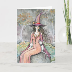 Herbsthexe Weiße Katze Art Card Karte