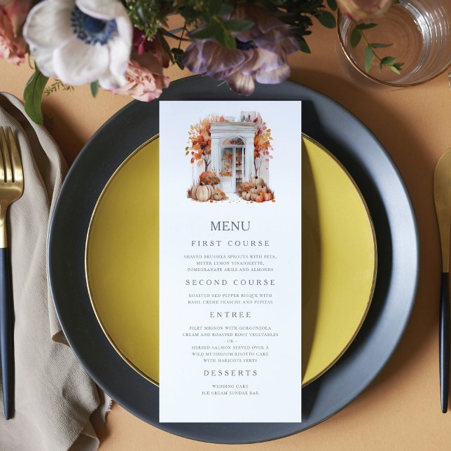 Herbsthochzeit an der weißen Front Menükarte (Von Creator hochgeladen)