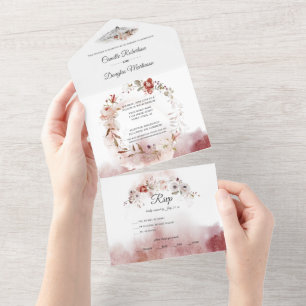 Herbsthochzeit Boho Wasserfarbenblume All In One Einladung