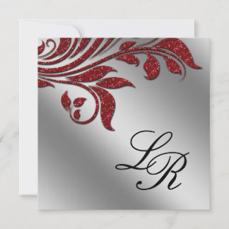 Herbsthochzeit Einladung Sparkle Leaf Red Silver
