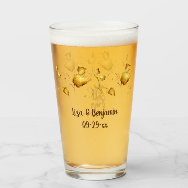Herbsthochzeit mit Namen & Date Glas in der Liebe (Rückseite (gefüllt))