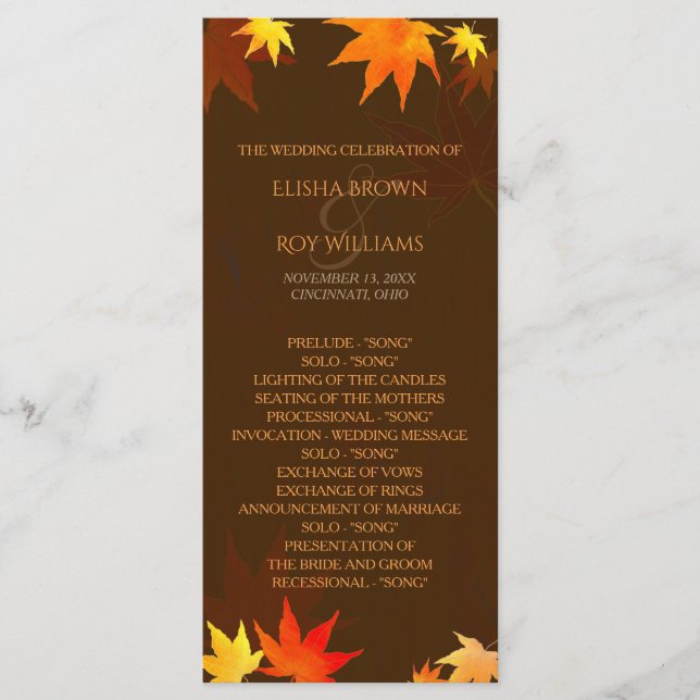 Herbsthochzeit mit Schokolade Brown Programm (Vorderseite)