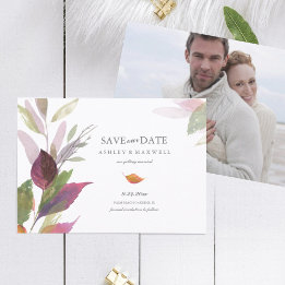 Herbsthochzeit Violette Blätter Foto Save The Date