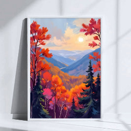 Herbsthügel | Herbstlaub Laub Wasserfarbe Poster