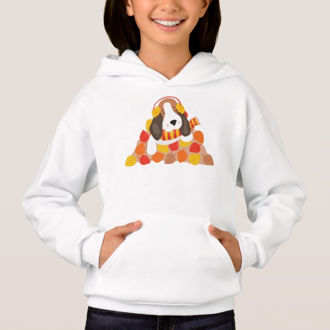 Herbsthund, Niedlicher Hund, Basset-Hund, Herbstle Hoodie (Vorderseite)