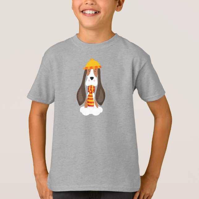 Herbsthund, Niedlicher Hund, Basset Hund, Scarf, H T-Shirt (Vorderseite)