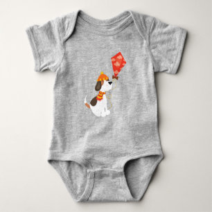 Herbsthund, Niedlicher Hund, Hund mit Drachen, Sca Baby Strampler