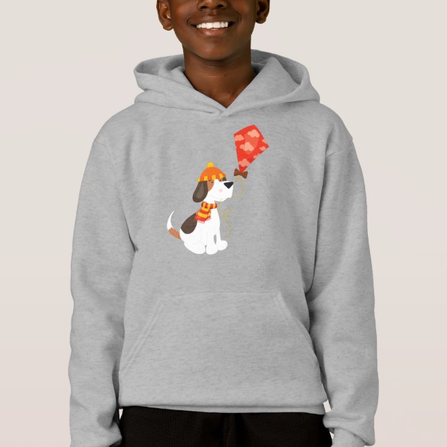 Herbsthund, Niedlicher Hund, Hund mit Drachen, Sca Hoodie (Vorderseite)