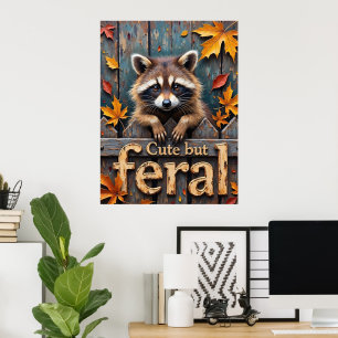 Herbstintruder: Raccoon auf dem Picketzaun Poster
