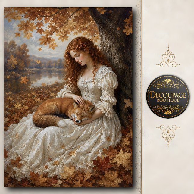 Herbstjungfer mit schlafendem Fuchs-Seidenpapier Seidenpapier (Autumn Maiden with Sleeping Fox Tissue Paper)