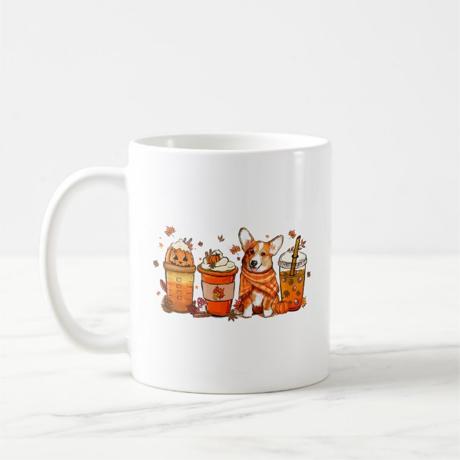 Herbstkaffee mit Corgi Pumpkin Gewürzspice Latte L Kaffeetasse (Links)